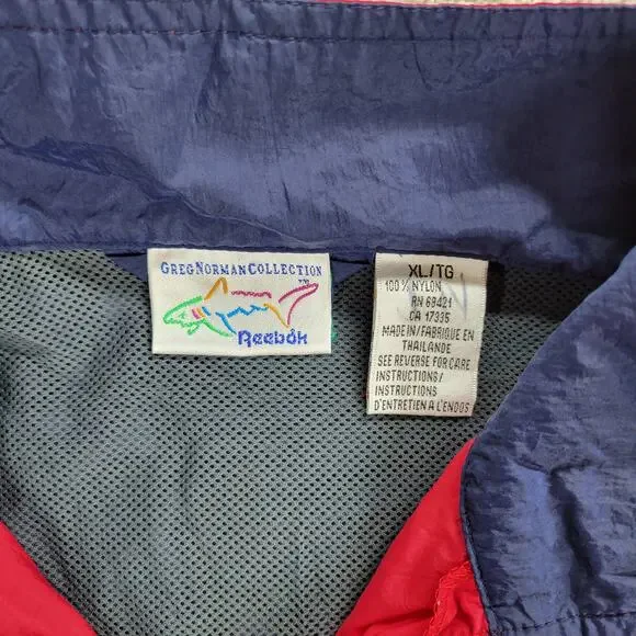 VTG Reebok Greg Norman Golf Windbreaker Mens XL Colorblock Vented Graphic Shark